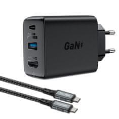AceFast 2v1 Mrežni polnilnik z USB-C kablom + USB-C - HDMI 4K adapter črn
