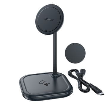 AceFast 2v1 Brezžični polnilnik Qi 15 W in stojalo za iPhone in Apple AirPods E6 črn