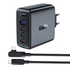 AceFast Hitri omrežni polnilnik GaN 3x USB-C 1x USB-A + kotni kabel USB-C 100 W 2 m črn
