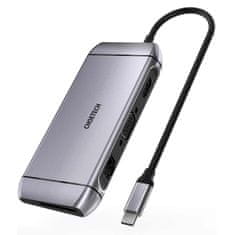 Choetech 9v1 večnamensko vozlišče usb tipa c - 3x usb 3.2 gen 1 / bralnik kartic sd in tf / hdmi 4k 30hz / vga full hd 60hz / usb tipa c / rj45 siva (hub-m15 siva)