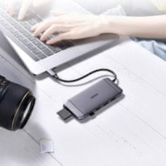 Choetech Večfunkcijski USB HUB, čitalnik SD in TF kartic, HDMI 4K VGA Full HD RJ45 9v1, siv