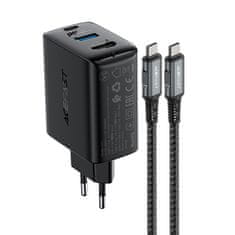 AceFast 2v1 Mrežni polnilnik z USB-C kablom + USB-C - HDMI 4K adapter črn