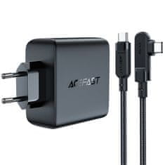 AceFast Hitri omrežni polnilnik GaN 3x USB-C 1x USB-A + kotni kabel USB-C 100 W 2 m črn