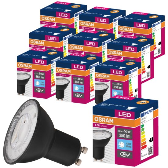Osram 10x črna LED žarnica 4,5W = 50W 350lm 6500K Hladno bela 36°
