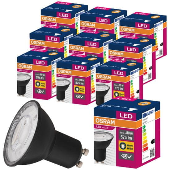 Osram 10x črna LED žarnica 6,9W = 80W 575lm 2700K Toplo bela 36°