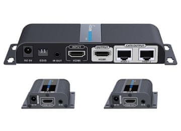PremiumCord HDMI 1-2 razdelilnik in podaljšek preko CAT6/6a/7, FULL HD, 3D
