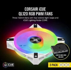 Corsair QL Series QL120 RGB LED ventilator, 3x 120mm, Lighting Node CORE, bela