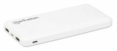 Manhattan Manhattan Power Bank, 10000 mAh, izhod: (2,1A in 1A), vhod: 2x USB-A (2,1A in 1A): (oba 2A), bela, enoletna garancija, blister