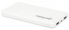 Manhattan Manhattan Power Bank, 10000 mAh, izhod: (2,1A in 1A), vhod: 2x USB-A (2,1A in 1A): (oba 2A), bela, enoletna garancija, blister