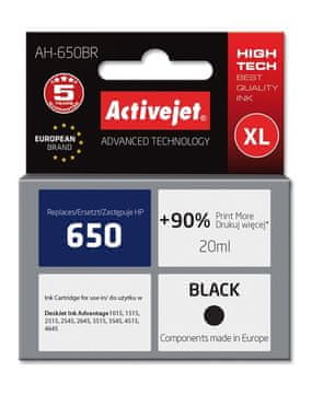ActiveJet Activejet AH-650BR črn (nadomestna HP 650 CZ101AE), 20 ml