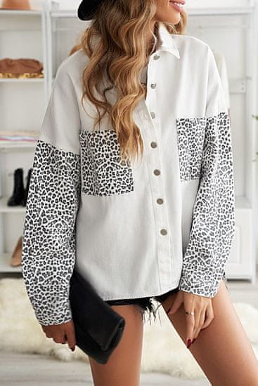 OMG! ženske kontrastna leopard denim jakna Rothend bela