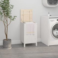 Vidaxl Zaboj za perilo bel 44x44x76 cm trdna borovina