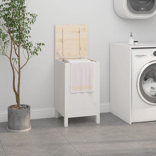Vidaxl Zaboj za perilo bel 44x44x76 cm trdna borovina