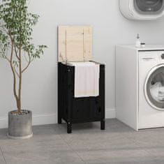 Vidaxl Zaboj za perilo črn 44x44x76 cm trdna borovina