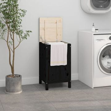 Vidaxl Zaboj za perilo črn 44x44x76 cm trdna borovina