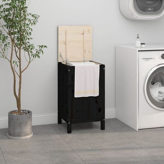 Vidaxl Zaboj za perilo črn 44x44x76 cm trdna borovina