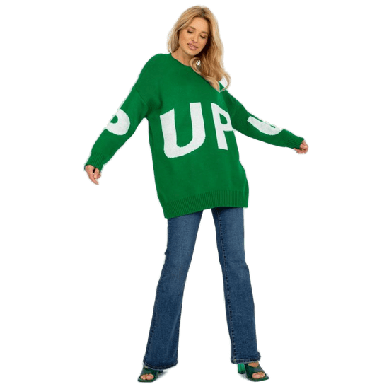 RUE PARIS Ženski oversize pulover z napisom RUE PARIS zelene barve LC-SW-8050.95P_394121