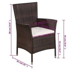 shumee Zunanji stol in stolček z blazinami poli ratan rjave barve