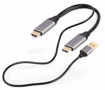 Gembird HDMI Moški na DisplayPort Moški + USB-A Moški 4K Adapter Gembird A-HDMIM-DPM-01, Črn, 2m, Maksimalna ločljivost 3840 x 2160, 60Hz, RoHS, CE