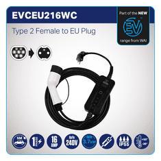 Prenosni polnilni kabel WAI EVCEU216WC za električna vozila, tip 2 - 1 fazni, 5 metrov