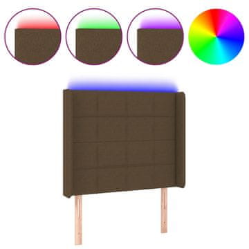 Vidaxl LED posteljno vzglavje temno rjavo 93x16x118/128 cm blago