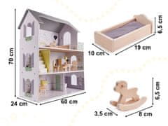 Lesena hišica za punčke + pohištvo 70cm siva