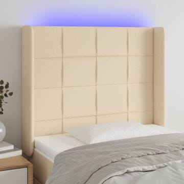 Vidaxl vidaXL Vzglavje postelje z LED zaslonom, kremno, 103x16x118/128 cm, blago