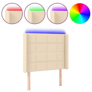 Vidaxl LED posteljno vzglavje krem 83x16x118/128 cm blago