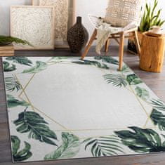 eoshop ANDRE pralna preproga 1168 Listi monstere, geometrijska protizdrsna - bela / zelena ( - Velikost: 160x220 cm)