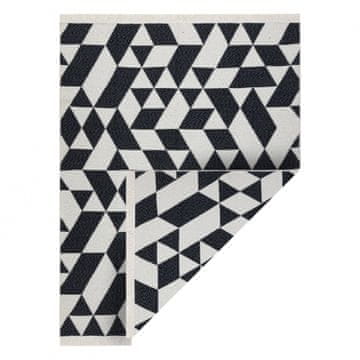 eoshop Geometrijska preproga TWIN 22992, bombažna, obojestranska, okolju prijazna, z robovi - črna / krem ( - Velikost: 100x200 cm)