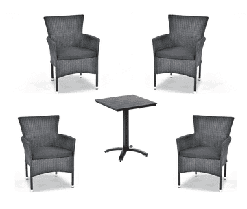 IWHOME Stilski vrtni set REUS antracit + 4x zložljiv stol BARCELONA s poduškami
