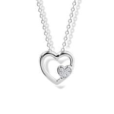 Modesi Nežna srebrna ogrlica s cirkoni Two hearts M43085
