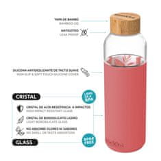 QUOKKA FLOW Steklena steklenica s silikonsko površino PINK BOTANICAL, 660ml, 40006