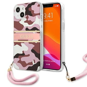 Guess Guess ovitek za iPhone 13 6.1" Camo Strap - roza