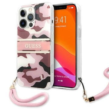 Guess Guess ovitek za iPhone 13 Pro/13 6.1" Camo Strap - roza