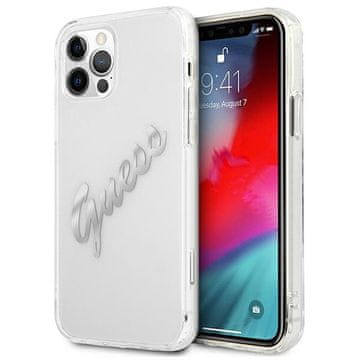 Guess Ovitek Guess Vintage Script za iPhone 12 Pro Max 6.7" prozoren, srebren