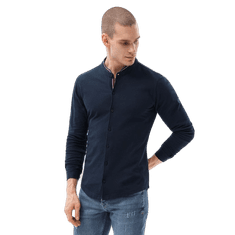 OMBRE Moška majica z dolgimi rokavi WARNER temno modra MDN15020 XL