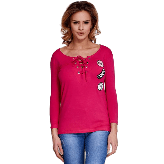 Factoryprice Ženska čipkasta bluza z našitki FINE temno roza barve PL-BZ-1415.04_260302