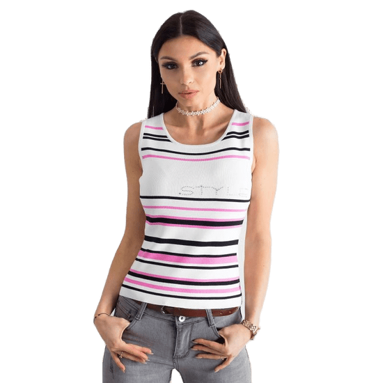 Factoryprice Ženska črtasta majica LIGA v beli in roza barvi AT-TP-5038.28P_312456