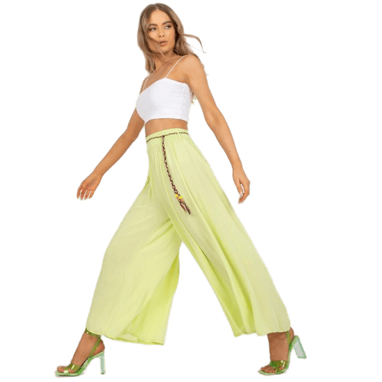 Och Bella Ženske hlače Surie iz valovitega materiala OCH BELLA limetno zelena TW-SP-BI-81733.14_385262