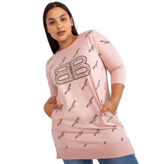 RELEVANCE Ženske dolge plus velikost bluze z žepi IVETTE roza RV-BZ-7036.02P_387137
