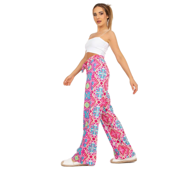 ITALY MODA Ženske hlače s širokimi nogavicami in vzorci PATY roza DHJ-SP-13587.66P_388152