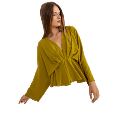 ITALY MODA Ženska bluza ena velikost z V izrezom KRISTIN olivna DHJ-BZ-11979.67_388244 Univerzalni