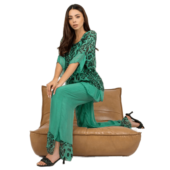 ITALY MODA Ženske hlače iz svilenega blaga s širokimi nogavicami BROOK temno zelene DHJ-SP-20822.37_388855