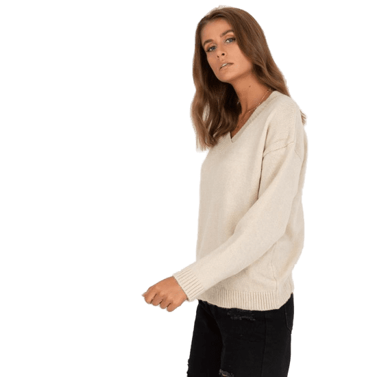 RUE PARIS Bež Klasični ženski pulover z V-izrezom RUE PARIS LC-SW-0332.17_389683