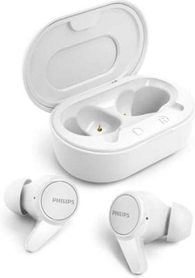 Brezžične udobne slušalke v ušesih Philips TAT1207 z lepim zvokom, dinamičnim pretvornikom, polnilnim ohišjem, je odporen na znoj in vodo način prostoročnega telefoniranja mikrofon