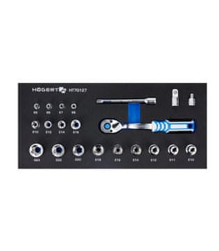 Hoegert SET VIJAČNIH NASTAVKOV Z RAGLJO, 3/8", 22-DELNI, organizator EVA, za voziček z orodjem