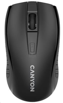 Canyon optična brezžična miška MW-7, nastavljiva ločljivost 800/1200/1600 dpi, 4 tl, ključ USB, 1xAA, črna