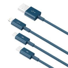 BASEUS 3v1 univerzalni kabel USB - Lightning / USB-C / micro USB 3,5 A 1,5 m modri