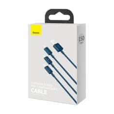 BASEUS 3v1 univerzalni kabel USB - Lightning / USB-C / micro USB 3,5 A 1,5 m modri